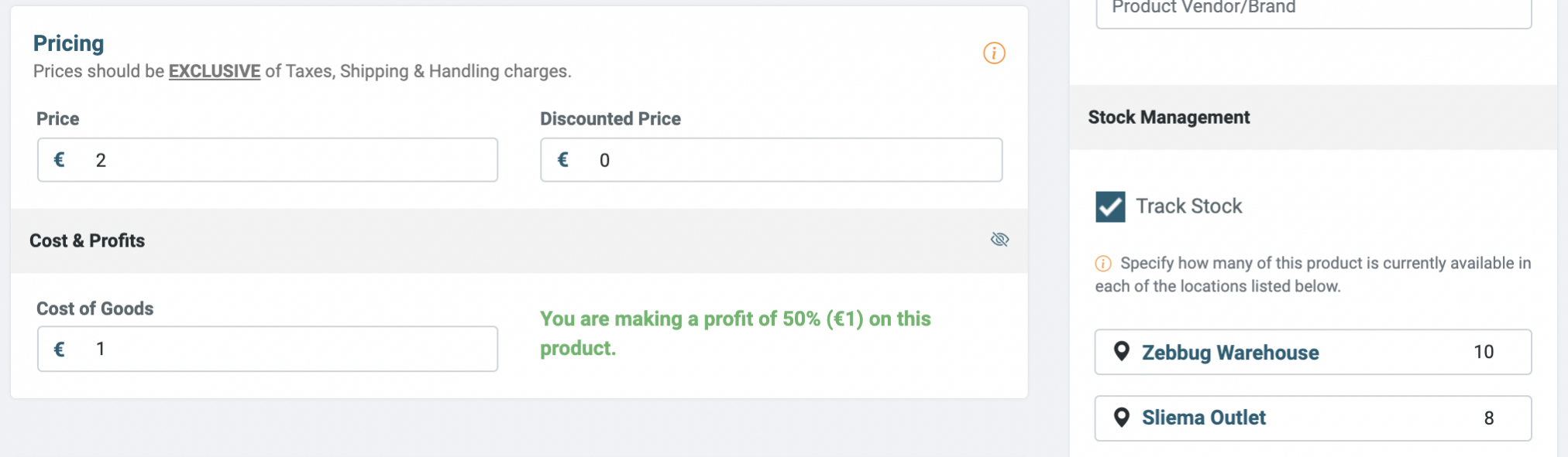 Preview of Lifeboat product using cost of good and stock tracking