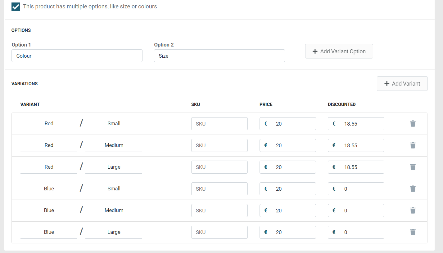 Variants Table Demo